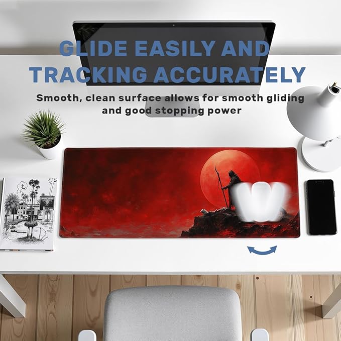 Red Moon Desk Mat Gaming Mouse Pad Dark Red Sky Mousepad for Keyboard and Mouse Extra Large Full Desk Computer Pads 31.5 x 11.8 Mouse Pads for Desk Home Office Gaming