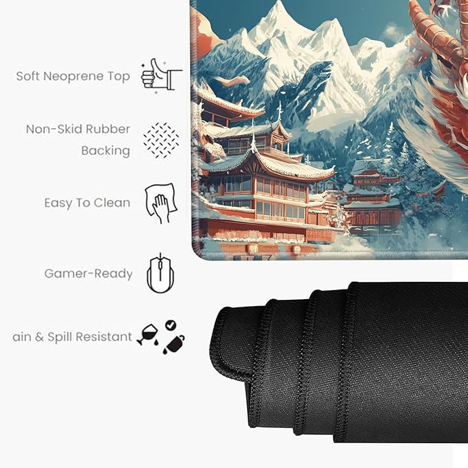 Dragon Mouse Pad Gaming Desk Mat 36x12 Mousepad Large Desk Pad Long Mouse Mat Big Laptop Mat for Wireless Mouse Non Slip Office Work Computer