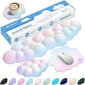 Cloud Wrist Rest Keyboard Cushion, 4-in-1 Ergonomic Cloud Keyboard Wrist Rest and Mouse Pad Set with Memory Foam Arm Support for Palm, Cute Desk Accessory for PC Gaming Setup, Rainbow