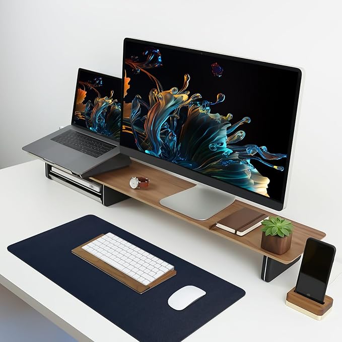 Desk Pad Mat, Navy Blue Leather Desk Mat for Desktop, Computer Mouse Pad Non-Slip, Waterproof Keyboard Mats for Office/Home/Decor, 23.6" x 13.7"