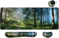 MIBITRI Keyboard Mouse Pad Set, Extended Gaming Mouse Pad+Ergonomics Keyboard Wrist Rest Support, Memory Foam, Easy Typing, 3Pcs XXL Ultra Thick Desk Mat, Forest in The Morning