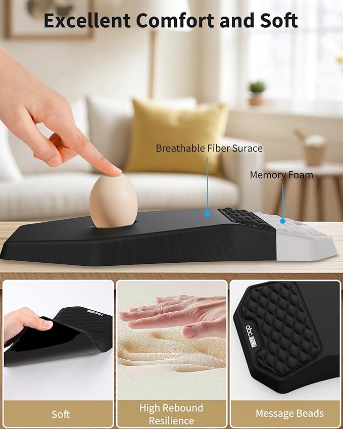 Ergonomic Mouse Pad Wrist Rest Support, Massage Design Surface for Carpal Tunnel, Memory Foam, Non-Slip PU Base for Computer Desk, Black