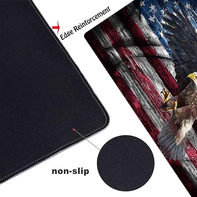 American Flag and Eagle Non-Slip Rubber Large Mouse pad for Desk,Large Gaming Mouse Pad XXL Extended Mouse pad with Stitched Edges Non-Slip Base Water Resist Pad Desk Mat 35.4x15.7inch