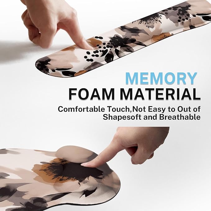 Britimes Brown Boho Tribal Flower Keyboard Mouse Pad Set 4in1 Large Mousepad+Keyboard Wrist Rest+Mouse Wrist Rest+Coaster Set with Ergonomic Design for Home Office Computer 35.4x15.7 inches