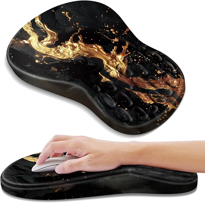 YIWEI Ergonomic Mouse Pad with Wrist Rest - Comfortable Office Mousepad with Memory Foam Wrist Support for Carpal Tunnel Relief, Mouse Pads with Non-Slip Base for Gaming and Home (Gold)