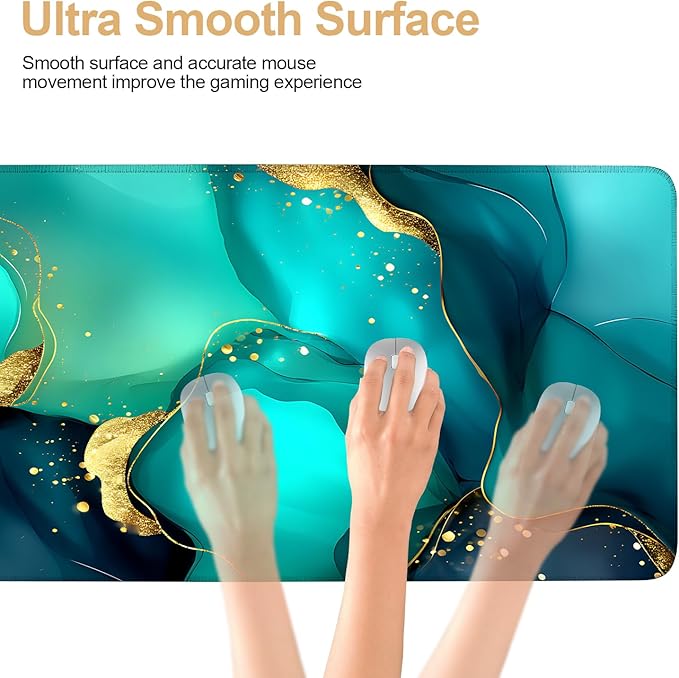 Large Mouse Pad & Keyboard Mat 35x16 Inches, Luxury Blue and Gold Gradient Fluid Art Non-Slip Rubber Base Desk Mat, Large Extended Desk Protector for Home Office Gaming Setup