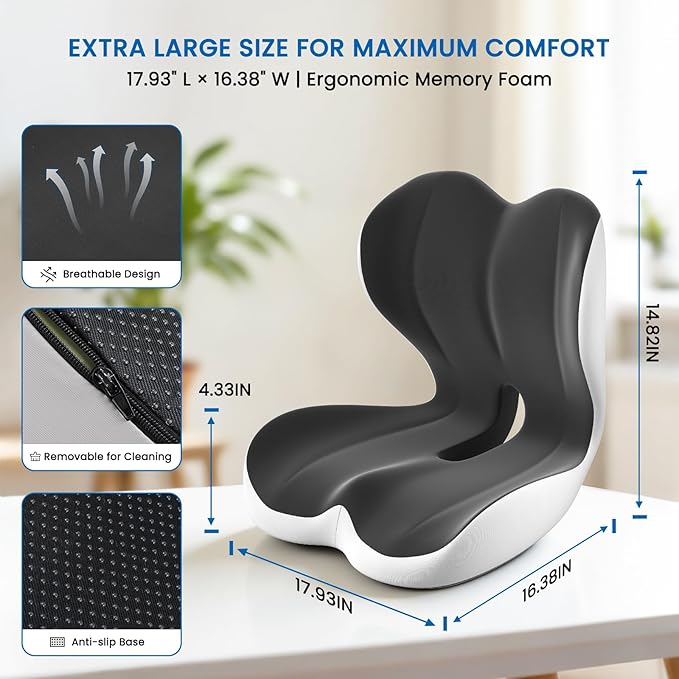 Seat Cushion, Memory Foam Car Seat Cushion with L-Shaped Ergonomic Design, Tailbone & Sciatica Support Cushion for Office Chair, Car, Truck Drivers, Long Work Sessions and Wheelchair