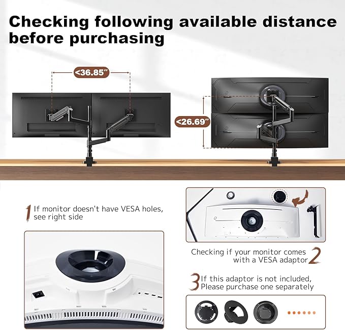 Dual Monitor-Arm Heavy-Duty for 17-49-inch Screens - Premium Vertical Stacked Dual Monitor Arm Desk Mount for Ultrawide Screens up to 44lbs, Fully Adjustability, VESA 75/100 mm, Black
