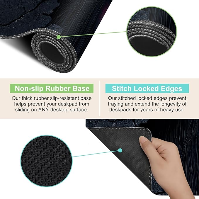 Desk Mat, XXL Extended Gaming Pad for Desktop, 35x16 Inches Horror Theme Figure Breaking Through Wall, Large Non-Slip Vegan Leather Surface with Stitched Edges, Keyboard Mouse Mat for Home Office
