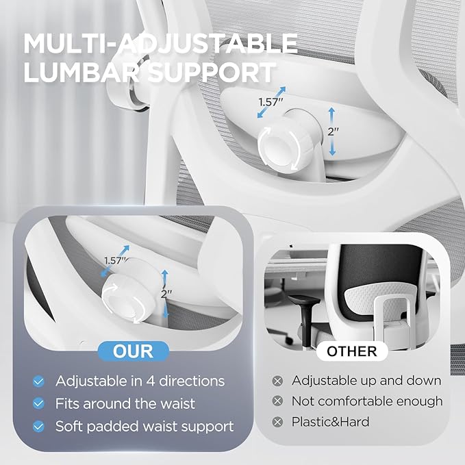 Ergonomic Office Chair with Footrest,Ultra Thick Reclining Office Desk Chair with Adjustable 2D Lumbar Support and Headrest,Spring Cushion,High Back Premium Mesh Computer Chair Office Chairs,Grey