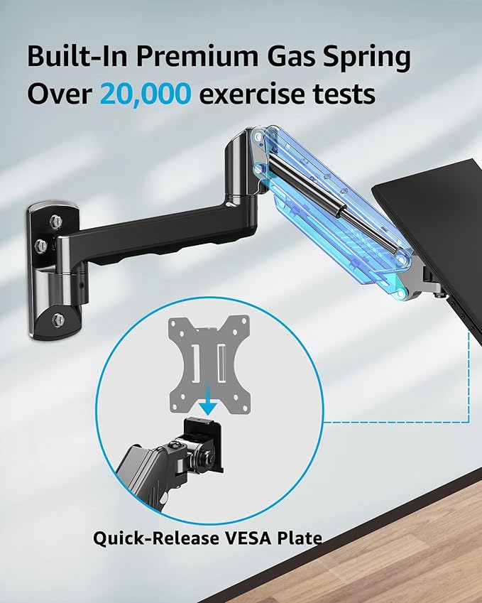MOUNTUP Single Monitor Wall Mount for Max 32 Inch Computer Screen, Fully Adjustable Monitor Arm, Wall Mount Monitors Holder Support 4.4-19.8lbs Display, VESA Bracket Fit 75x75mm, 100x100mm