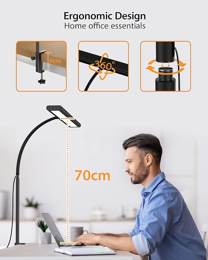 Desk Lamp with Remote, Adjustable Brightness, Eye-Caring LED Light, Rotatable Head, USB with Adapter, Space-Saving Design for Office, Study, Reading, Work, and Home Desktop Illumination - Black