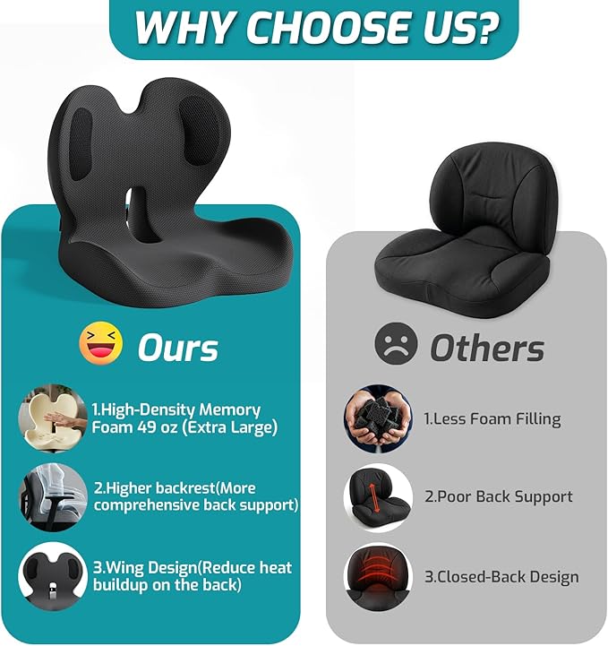 Ergonomic Seat Cushion, Office Chair Cushion with Lumbar Support Pillow, Car Orthopedic Seat Cushions, Designed for Coccyx, Tailbone & Lumbar Ergonomic Support, for Office, Car, Truck, Home, Desk Chair