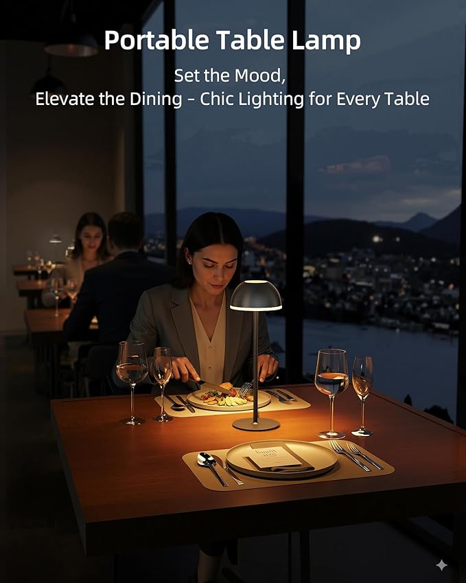 Cordless Table Lamp, Rechargeable, Touch control, 3 Color Temperature, Stepless Dimming, LED Memory Function, Portable, Battery Operated Lamp for Bedroom Restaurant Dinning Kitchen Living Room Home