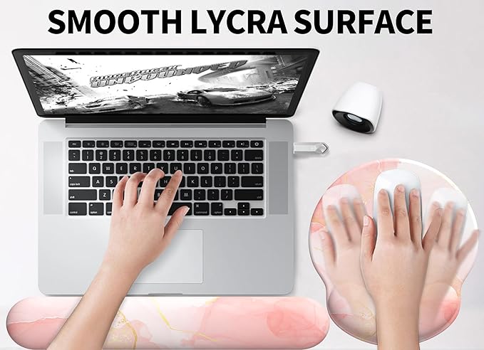 eulps Mouse Pad Wrist Support, Ergonomic Memory Foam Keyboard Wrist Pad & Gel Wrist Rest Set for Computer Keyboard for Easy Typing for Office & Home (Pink Marble)