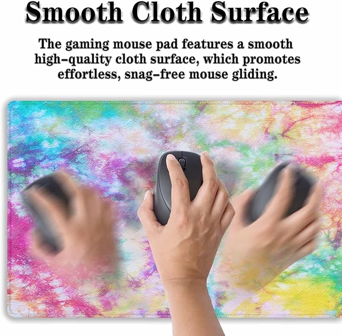 Desk Mouse Pad Rainbow Mats, XXL Mouse Pads Desk Pad for Women Keyboard Big Mousepads, Long Desk Pad Non-Slip Rubber Base, 35.4 X 15.7 inch for Work/Game/Office/Home Splash Tie Dye Pattern