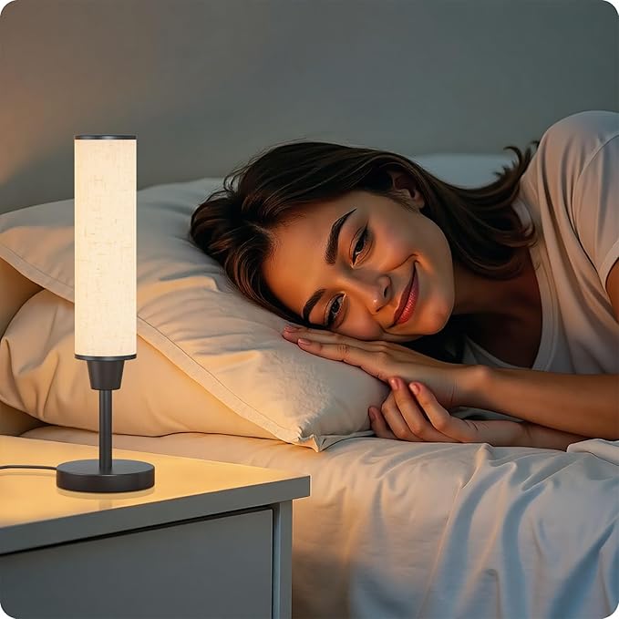Table Lamp with Remote，Bedside Lamps for Night Stands, Nightstand Lamp with Adjustable Brightness (10%-100%) and Color Temperature (3000k-6000k),Small Lamp for Bedroom (Black - Beige Linen)