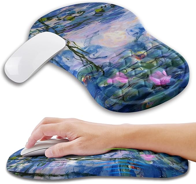 Ergonomic Mouse Pad Wrist Support with Memory Foam Massage Bulge, Carpal Tunnel Mousepad Wrist Rest for Mouse(12x8 inch, Lotus Pond)