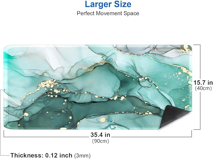 IMAYONDIA Teal Turquoise Marble Desk Mat, Abstract Swirls Cute Desk Pad, Modern Green Ink Art Large Gaming Mouse Pad Mousepad for Desks, Aesthetic Desktop Laptop Mat, Gift for Women Men