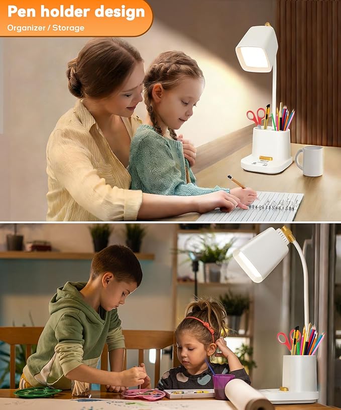 LED Desk Lamps for Home Office with Charger Desk Light Table Lamp W/ Organizer for Bedroom/Study/Reading/Work/Task, Gooseneck Small Desk Lamp for Craft/Artist/Puzzle/Drawing,Eye-Caring LED Office Lamp