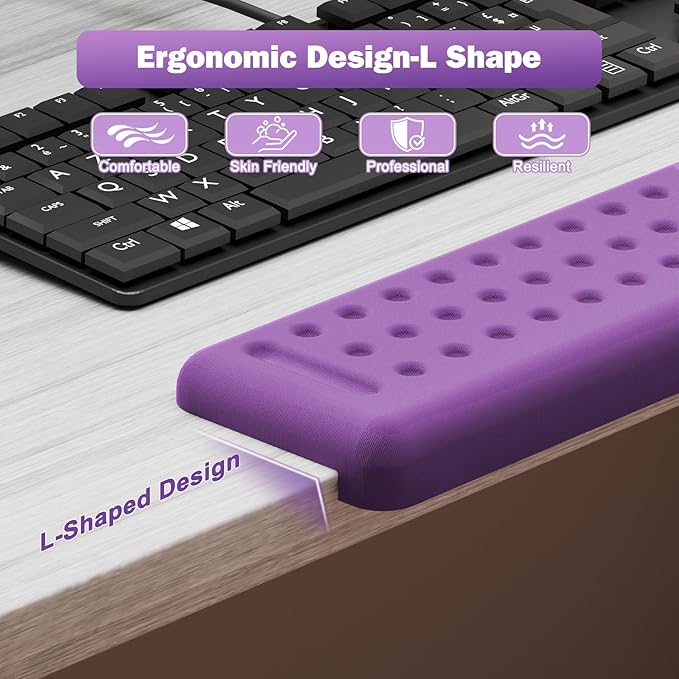 Leolee L-Shaped Desk Long Wrist Rest Elbow 60CM, Purple Memory Foam Arm Rest for Desk with Non-Slip Base, Ergonomic Desk Edge Cushion, Wrist Support for Computer Keyboard, Typing, Office, Home