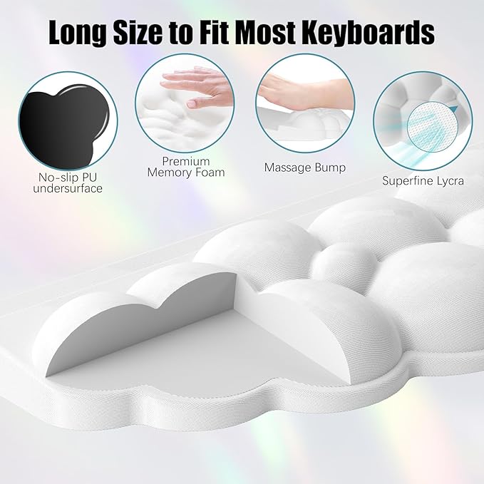 Ergonomic Wrist Rest for Keyboard and Mouse, Soft Memory Foam Cloud Keyboard Stand Pad with Wrist Rest Set, Easy Typing, Comfort for Office, Work, Gaming - White