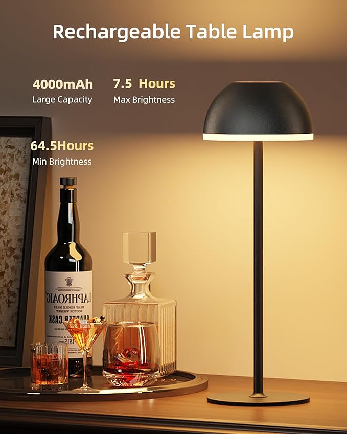 Cordless Table Lamp, Rechargeable, Touch control, 3 Color Temperature, Stepless Dimming, LED Memory Function, Portable, Battery Operated Lamp for Bedroom Restaurant Dinning Kitchen Living Room Home