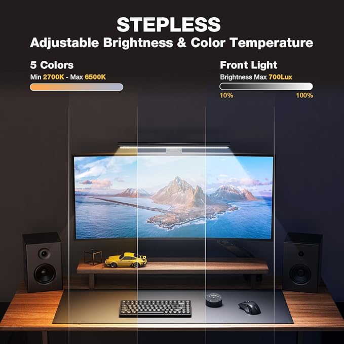 Douxlife Monitor Light Bar with Visual Wireless Remote & Touch Dual Control, Eye-Care Computer Monitor Lamp with Asymmetrical Optical Design, Stepless Dimming Screenbar for Home Office Gaming, Black