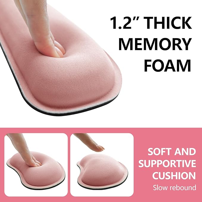 Wrist Rest for Computer Keyboard and Mouse, Ergonomic Design Wrist Support Pad for Keyboard, Soft Memory Foam Desk Pads Support Hand and Arm Easy Typing & Comfort, 2 Piece Pad, Pink