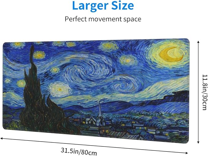 Van Gogh Starry Night Mouse Pad Extended Large Gaming Mousepad XL Big Long Oversized Desk Mat Stitched Edges 31.5 X 11.8 Inch for Home Office