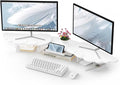 Dual Monitor Stand Riser, Wing-Shaped Sturdy Desktop Wood Stand for 2 Monitors, White Riser for Laptop, PC, Computer