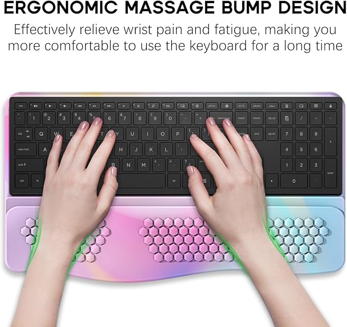 JIKIOU Keyboard Stand with Wrist Rest, Computer Keyboard Stand Pad with Non-Slip Base, Comfy Ergonomic Keyboard Riser Holder for Gaming Office Home 17.13x9.5 in Rainbow