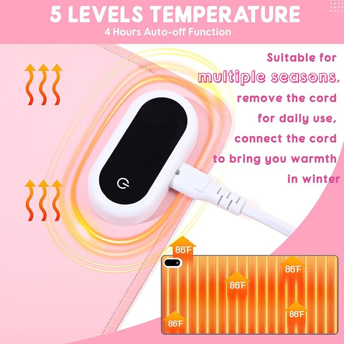Konohan Heated Desk Pad Warm Mouse Pad, 5 Heating Level & 4 Hour Auto Shut-Off, PU Leather Warm Mouse Mat Heating Keyboard Gaming Mice Warmer Mat Only Supports 110v(Pink Color,23.6"x 14.2")