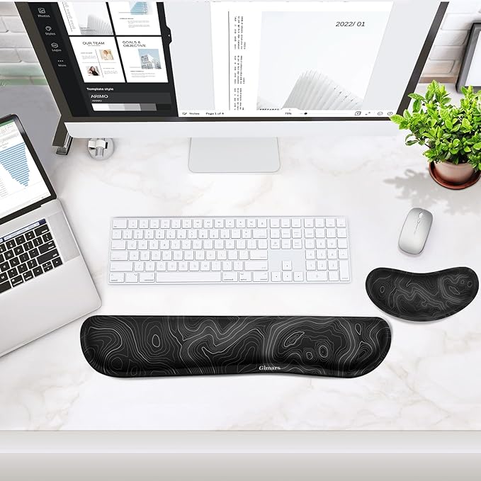 Gimars Enlarge Silky and Superfine Fabric Gel Memory Foam Keyboard Wrist Rest Set, Ergonomic Keyboard Mouse Wrist Support for Typing, Comfort for Office, Gaming, Computer-Map Pattern