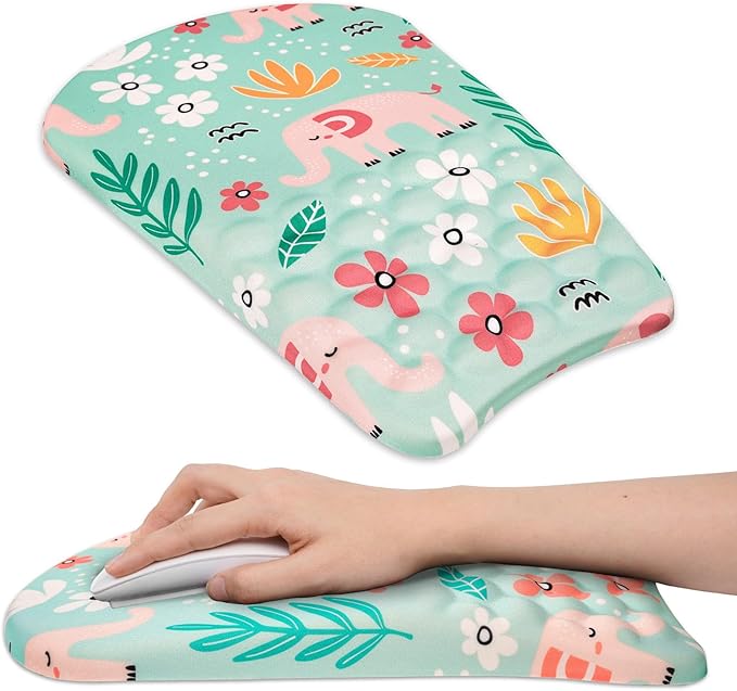 Ergonomic Wrist Mouse Pad with Massage Design, Wrist Rest Pain Relief Mousepad with Memory Foam Non-Slip PU Base, Mouse Pad with Wrist Support for Wireless Mouse & Desk,Y Little Elephant