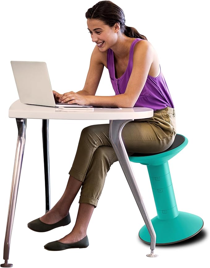 Storex Active Tilt Stool – Ergonomic Seating for Flexible Office Space and Standing Desks, Adjustable 12-24 Inch Height, Teal (00325U01C)