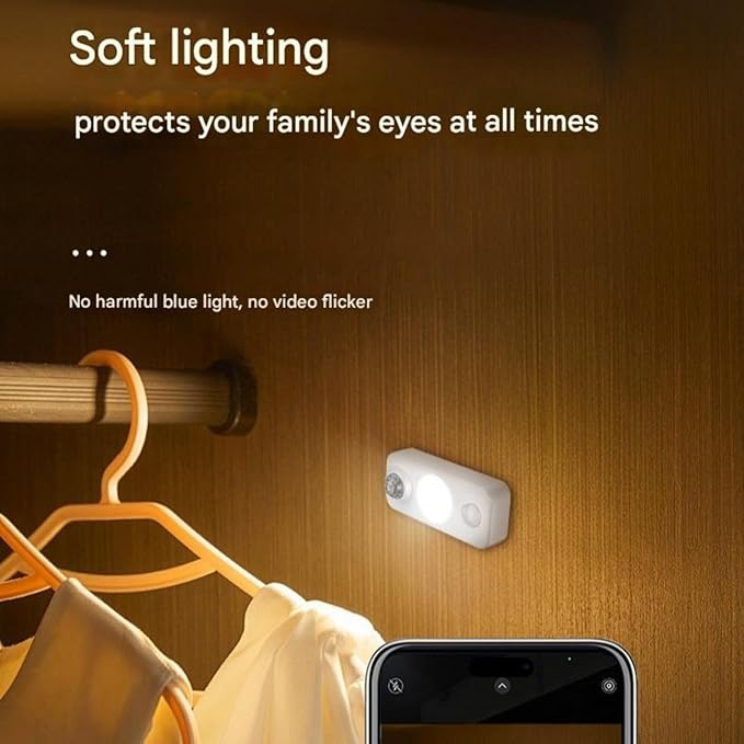 Rechargeable Motion Sensor LED Night Light — Type-C USB, PIR Auto-On (3m/120°), Flicker-Free Eye-Care — Closet, Cabinet, Hallway, Bedroom, Nursery — for Homeowners & Parents (4 pcs)