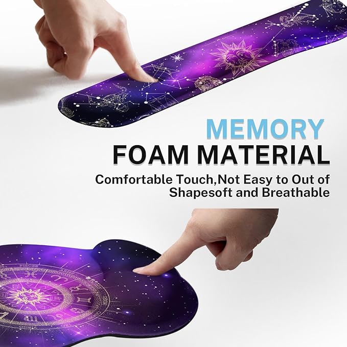 Arttown Sun Space Galaxy Desk Mat Constellation Astrology Mouse Pad Set 4 in 1 Ergonomic Design Large Mousepad + Keyboard Wrist Rest + Mouse Wrist Rest + Coaster Suitable for Home Office Study Game