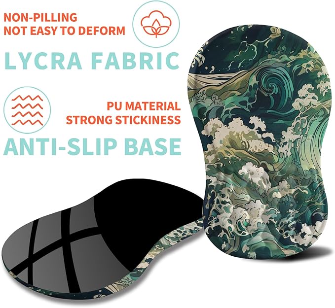 Ergonomic Mouse Pad Wrist Support with Memory Foam Massage Bulge, Carpal Tunnel Mousepad Wrist Rest for Mouse(12x8 inch, Sea Wave)