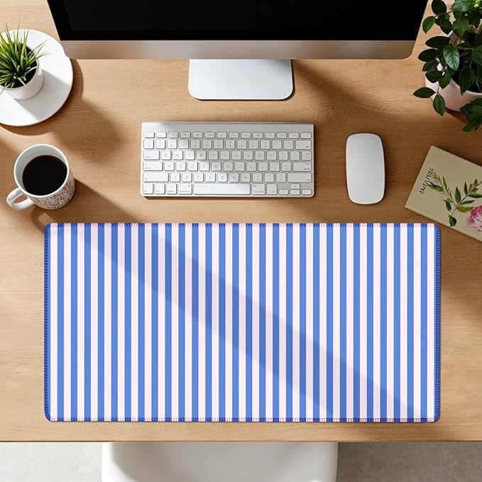 Blue Pink Striped Desk Mat Cute Pastel XXL Large Gaming Mouse Pad Desk Pad Kawaii Aesthetic Home Office Decor Cozy Keyboard Laptop Computer Mat