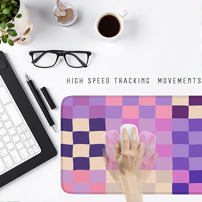 Pastel Purple Pink Checkered Desk Mat XXL Large Mouse Pad with Stitched Edges, Keyboard Pad Mouse Mat for Computer Deor Desk Matt for Desktop 31.5 X 15.7In