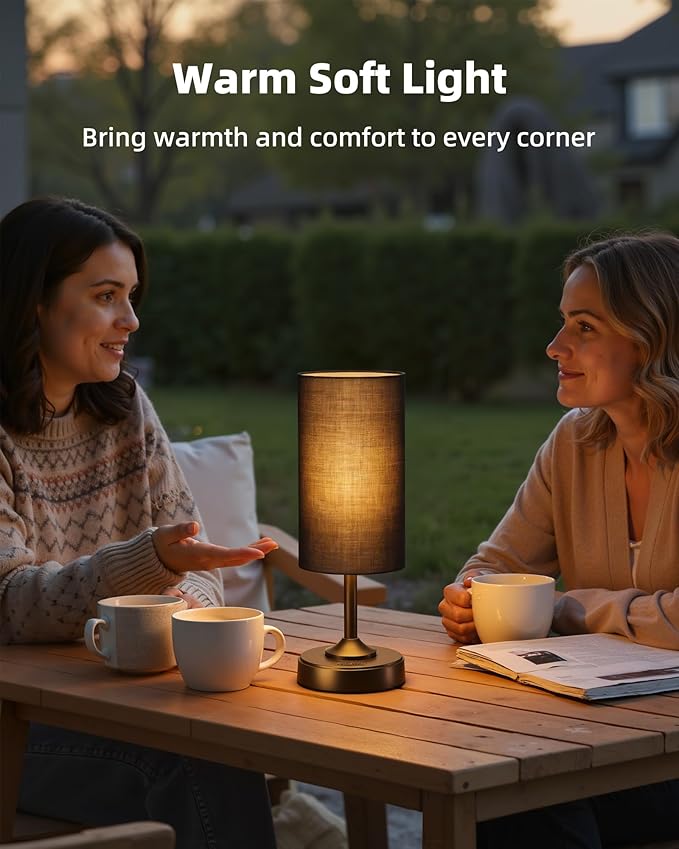 EZVALO Cordless Lamp, Ambient Light, Dimmable, 2700K, Timer, Touch Control, Portable, LED, Battery Operated, Rechargeable, Cordless, Desk Lamp, Kitchen Lamp, Fabric Shade, for Bedroom, Living Room