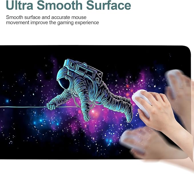 Interstellar Astronaut Extended Gaming Mouse Pad 31.5x11.8inches Large Desk Mat Anti-Slip Rubber Base & Durable Stitched Edges for Gamers Smooth Mouse Writing Surface for Desk Office/Home