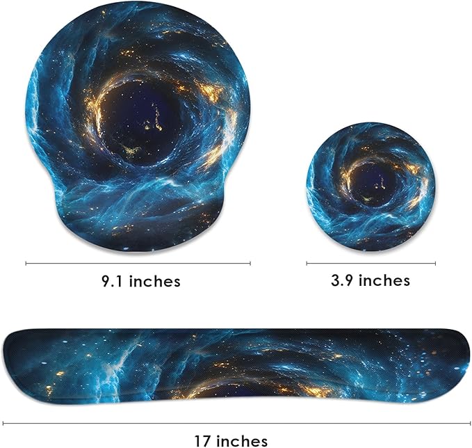 Britimes Blue Black Galaxy Space Ergonomic Mouse Pad Set with Wrist Rest Non-Slip Rubber Base Wrist Cushion Support and Coasters Mousepad with Wrist Support for Computer Keyboard and Desk