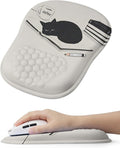 Ergonomic Mouse Pad with Cute Black Cat Design, for Carpal Tunnel Pain Relief, 65% Usable Mouse Area, Memory Foam Concave Wrist Rest for Office, PC, Gaming