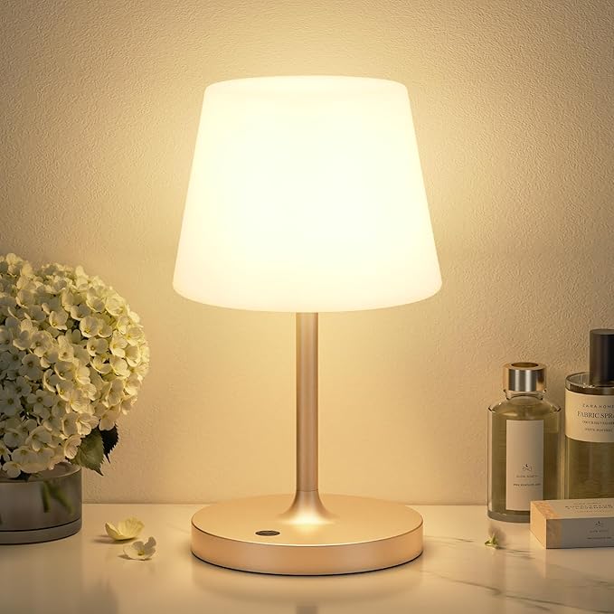 Kakanuo Champagne Gold Shower Lamp Waterproof, Rechargeable Cordless Lamp with 4000mAh Battery, Touch Dimmable Table Lamp for Outdoor, Kitchen, Bathroom, Camping, Patio, IP54