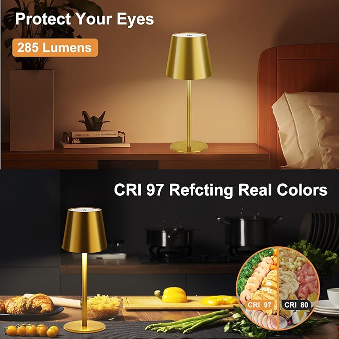 Gold Cordless Table Lamp,8-20 Inches Adjustable Height, 5000mAh Rechargeable LED Desk Lamp, 3 Color Stepless Dimmable, Portable Table Light for Indoor/Outdoor