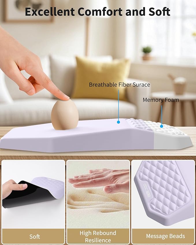 Ergonomic Mouse Pad Wrist Rest Support, Massage Design Surface for Carpal Tunnel, Memory Foam, Non-Slip PU Base for Computer Desk, Purple