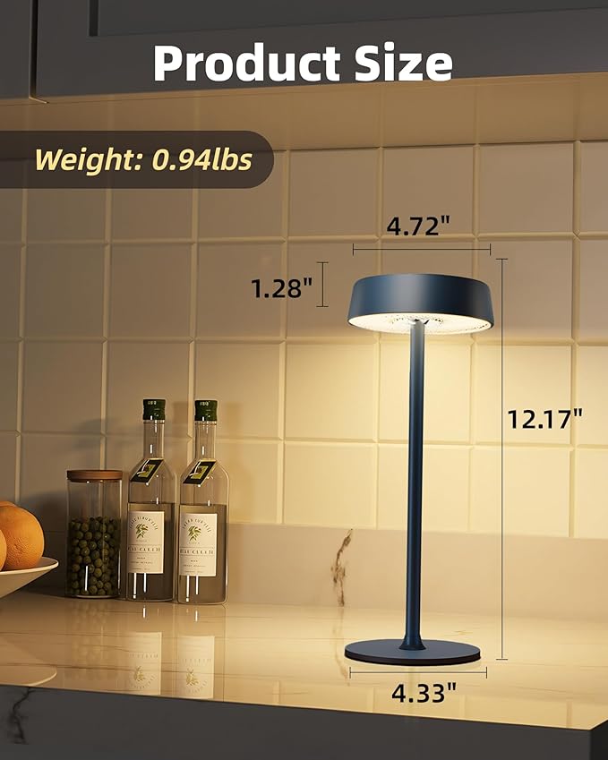 Cordless Lamp, RGB, Outdoor Waterproof, Dimmable Touch Control 3 Color Temperature, Battery Operated Portable, LED Memory Function, Rechargeable Table Lamp, Patio Dinning Restaurant Kitchen 1Pack Blue
