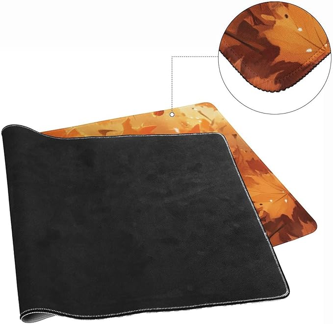 Large Ergonomic Gaming Mouse Pad Cozy Hedgehog in Autumn Leaves - Cute Forest Animal Theme with Non-Slip Base Water-Resistant Surface and Stitched Edges 40x90cm
